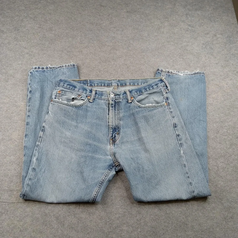 Levis 501 Jeans Mens‎ 36x29 Light Wash Blue Regular Straight Denim Distressed